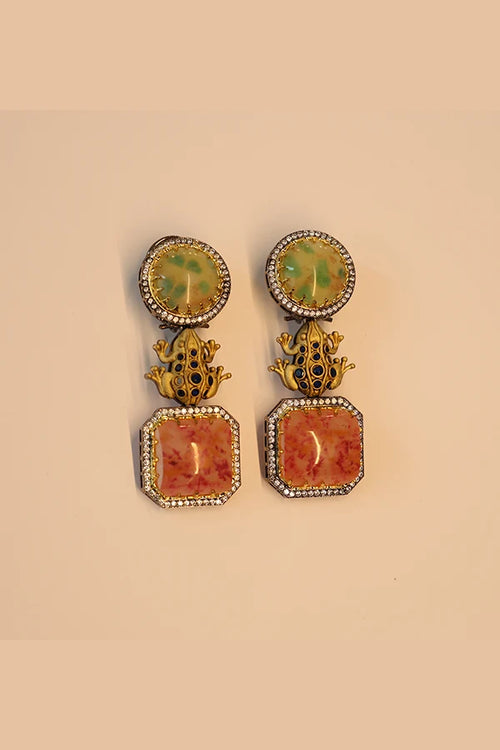 Garden Elegance Earrings  Pressed Stones With Victorian Stone Settings
