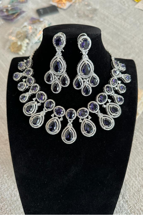 American Diamond Bridal Choker Necklace and Earring Set_JV22