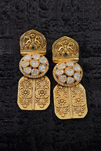 Egyptian Statement Earrings Moissanite Stone Settings With Intricate Brass Carving