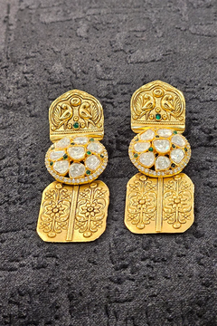 Egyptian Statement Earrings Moissanite Stone Settings With Intricate Brass Carving