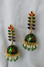 Handcrafted Lotus red and green  jhoomkas